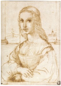 Fig. 6 Raphael 'Young Woman on a Balcony', pen & ink sketch, c. 1504, Louvre Museum, Paris.